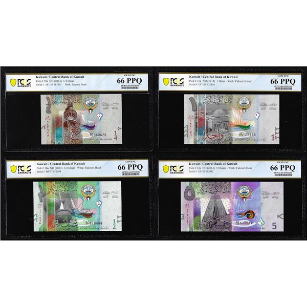 Lot of 2014 Kuwait 1/4, 1/2, 1 & 5 Dinar Notes PCGS Gem Uncirculated 66PPQ