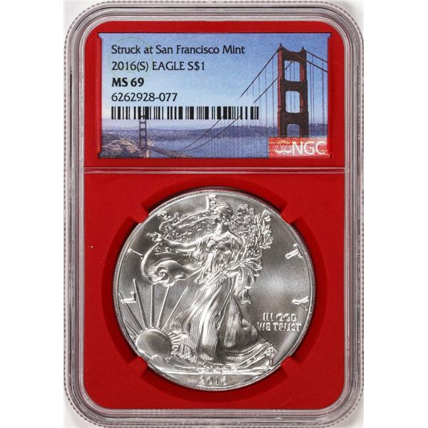 2016-(S) $1 American Silver Eagle Coin NGC MS69 Struck at San Francisco Red Core