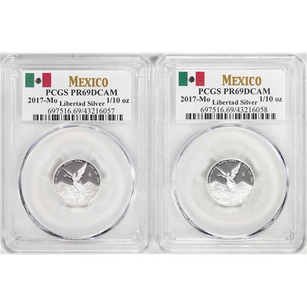 Lot of (2) 2017-Mo Mexico Proof 1/10 oz Silver Libertad Coins PCGS PR69DCAM