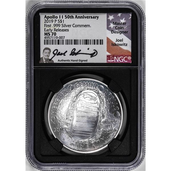 2019-P $1 Apollo 11 Commemorative Silver Dollar Coin NGC MS70 ER Iskowitz Signature
