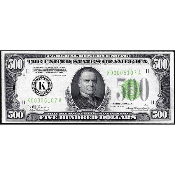 1934 $500 Federal Reserve Note Dallas Light Green Seal