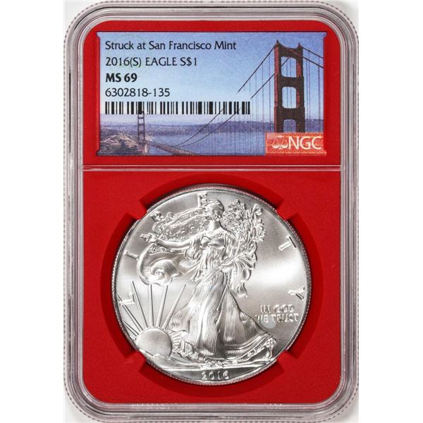 2016-(S) $1 American Silver Eagle Coin NGC MS69 Struck at San Francisco Red Core