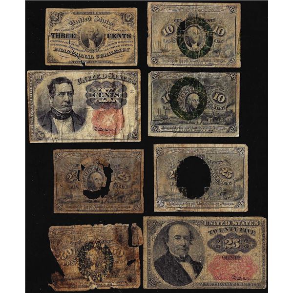 Lot of (8) Miscellaneous Fractional Currency Notes