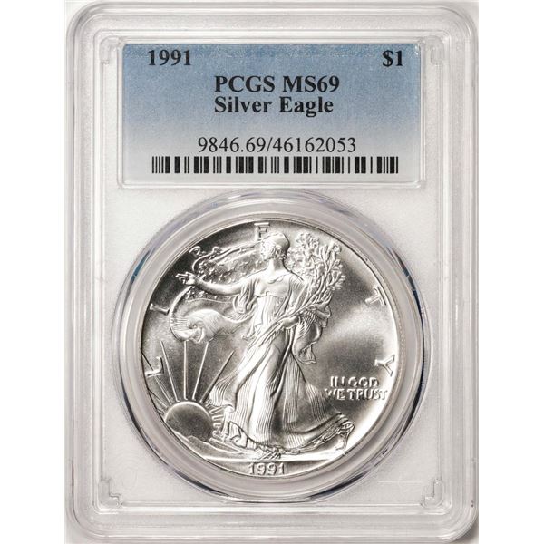 1991 $1 American Silver Eagle Coin PCGS MS69