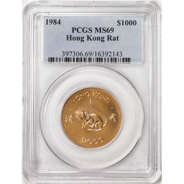1984 Hong Kong $1000 Rat Gold Coin PCGS MS69