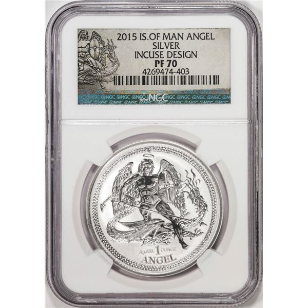 2015 Proof Isle of Man Angel Incuse Design Silver Coin NGC PF70