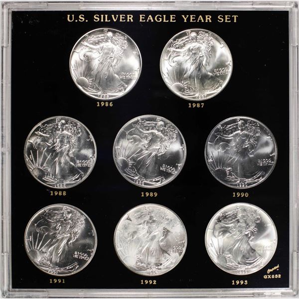 Lot of 1986-1993 $1 American Silver Eagle Coins in Plastic Holder