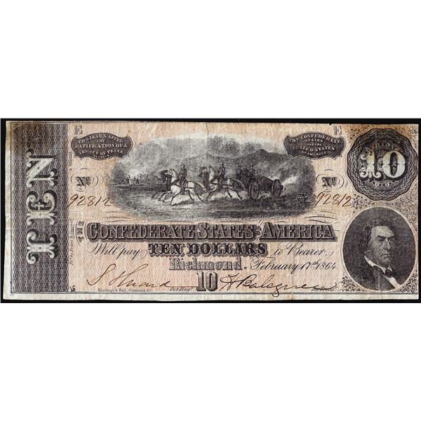 1864 $10 Confederate States of America Note