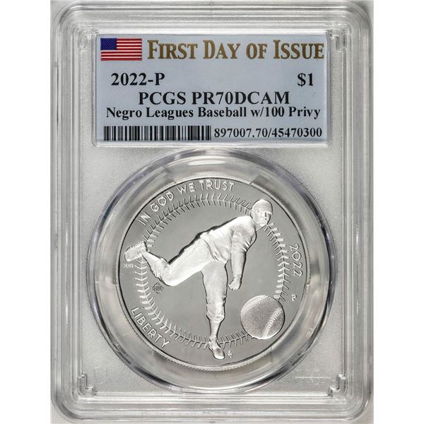 2022-P $1 Proof Negro Leagues Baseball Silver Dollar Coin PCGS PR70DCAM FDOI