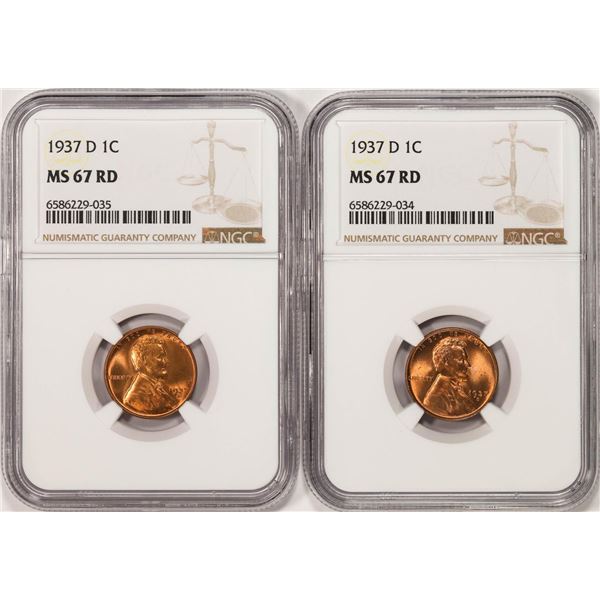 Lot of (2) 1937-D Lincoln Wheat Cent Coins NGC MS67RD