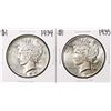Image 1 : Lot of (2) 1934-1935 $1 Peace Silver Dollar Coins
