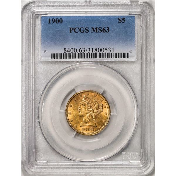 1900 $5 Liberty Head Half Eagle Gold Coin PCGS MS63