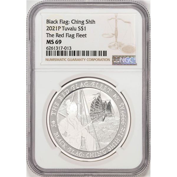 2021P Tuvalu $1 Black Flag Ching Shih Silver Coin NGC MS69