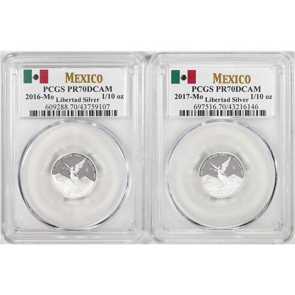 Lot of 2016-2017-Mo Mexico Proof 1/10 oz Silver Libertad Coins PCGS PR70DCAM