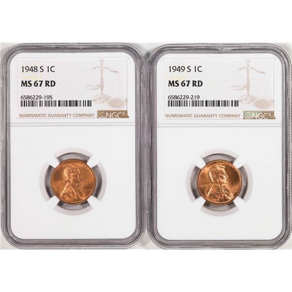 Lot of 1948-S & 1949-S Lincoln Wheat Cent Coins NGC MS67RD