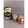 Image 2 : 3 Pcs Vintage Gulf Oil (1 Full) Prestone Anti-Freeze Cans