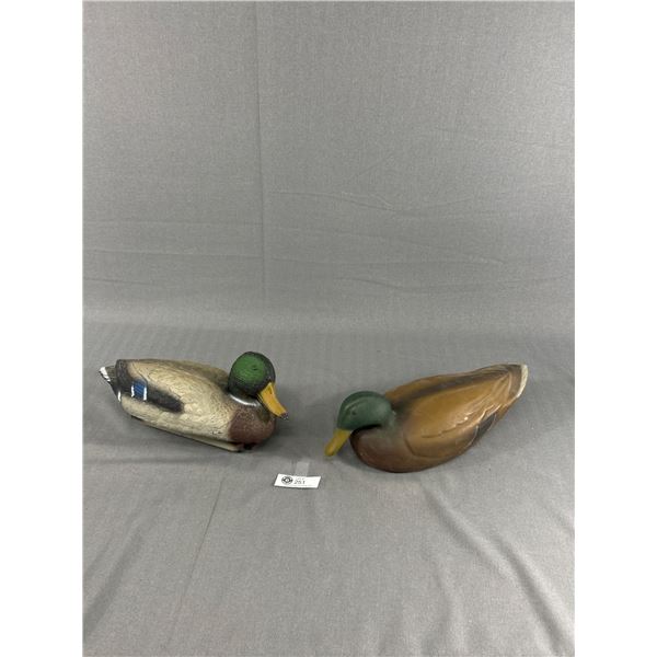 2 Vintage Mallard Duck Decoys 1 Rubber. Approx. 14" Long