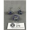 Image 1 : Pair of Genuine Blue Pearls Dangle Earrings and Matching Ring Set