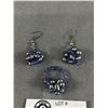 Image 2 : Pair of Genuine Blue Pearls Dangle Earrings and Matching Ring Set