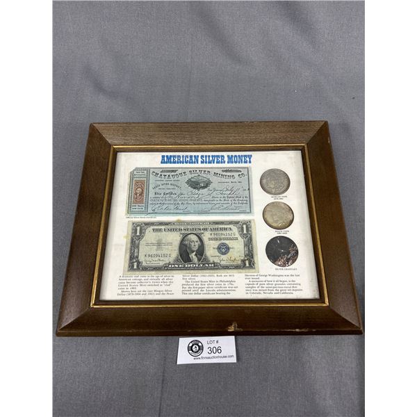 Vintage Framed "American Silver Money" Approx. 10" x 12"