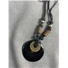 Image 2 : Black Onyx Stone Disc Pendant w/ Chinese Coin + Beads Necklace