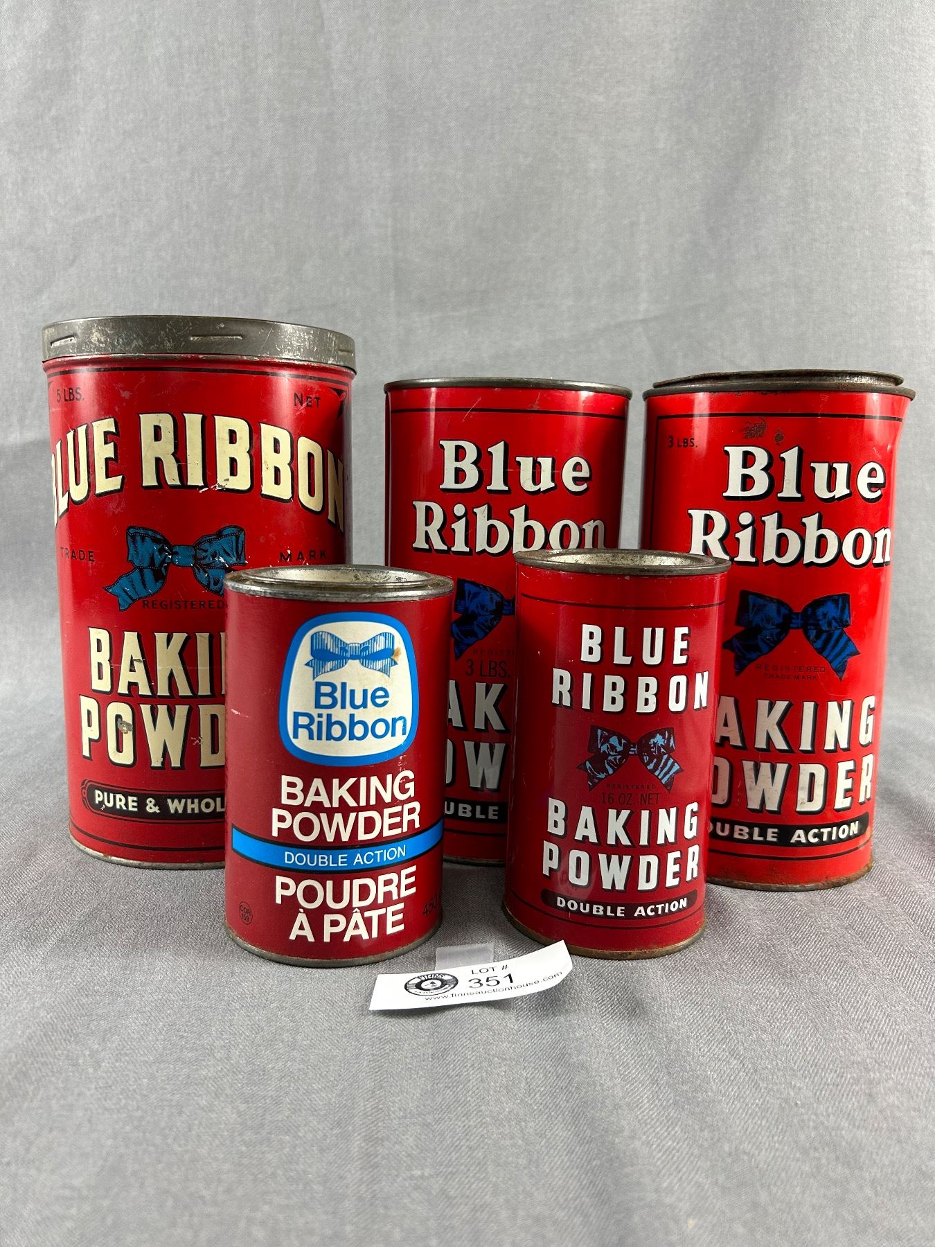 Vintage Lot Of Blue Ribbon Baking Powder. Assorted Sizes.