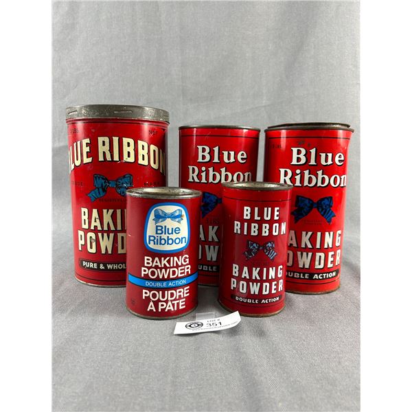 Vintage Lot Of Blue Ribbon Baking Powder. Assorted Sizes.
