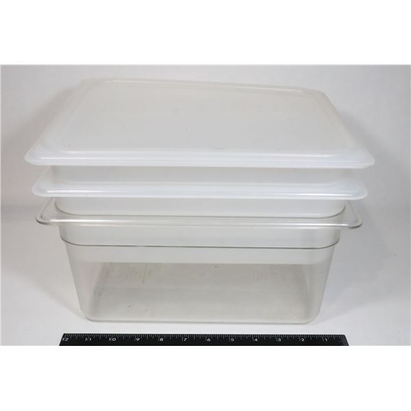 THREE CAMBRO 1/2 SIZE INSERTS WITH ONE LID