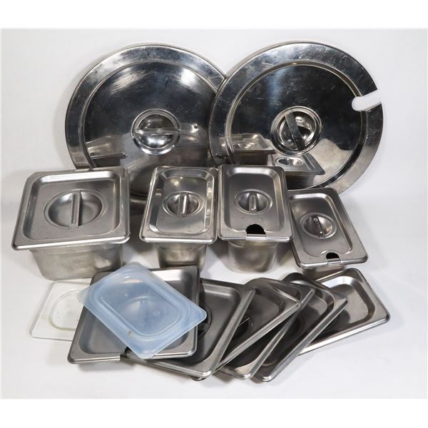 CRATE OF ASSORTED INSERTS, LIDS AND MORE