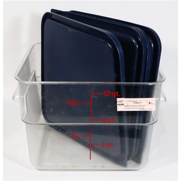 CAMBRO FOOD STORAGE CONTAINER WITH 4 LIDS