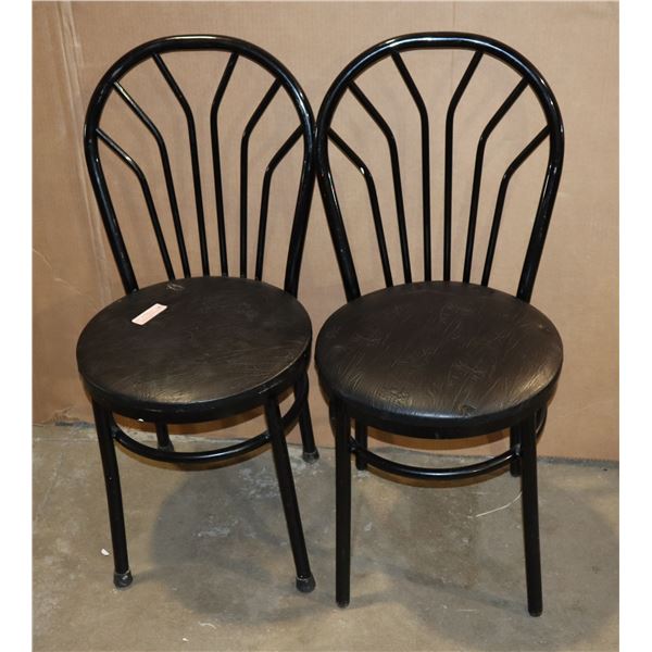 TWO MATCHING BLACK METAL RESTAURANT DINING CHAIRS