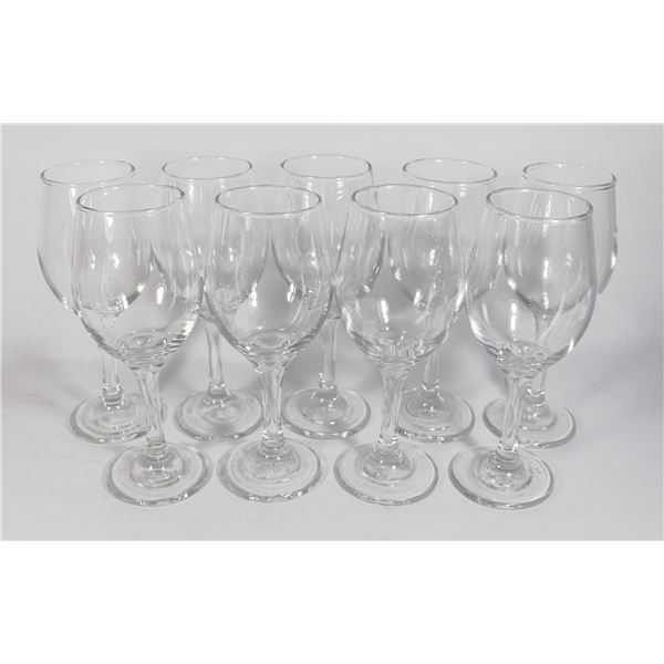 LOT OF 9 WINE GLASSES ABOUT 8" TALL