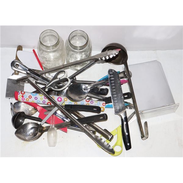 FLAT OF RESTAURANT MISC INCLUDING LADLES,