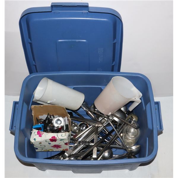 UNCLAIMED- TOTE OF TONGS, LADLES AND MORE