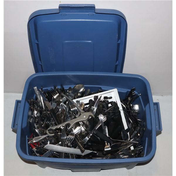 UNCLAIMED- XL TOTE OF RESTAURANT CUTLERY