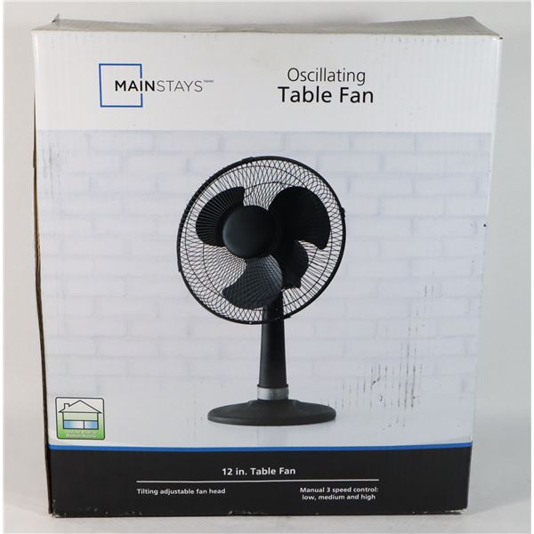 NEW MAINSTAYS 12" OSCILLATING TABLE FAN