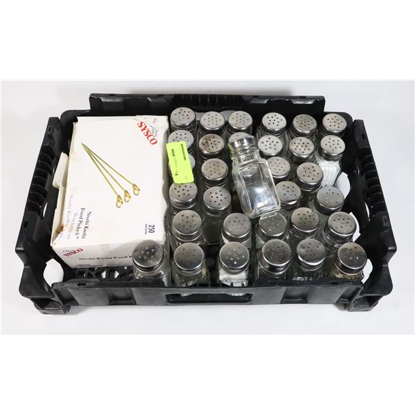 LARGE LOT OF SALT & PEPPER SHAKERS AND FOOD PICKS