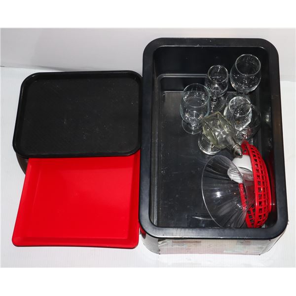 LOT OF ASSORTED DISHWARE AND SERVING TRAYS