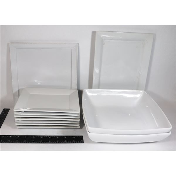 LARGE LOT OF 11 SQUARE  SERVING DISHES AND PLATES