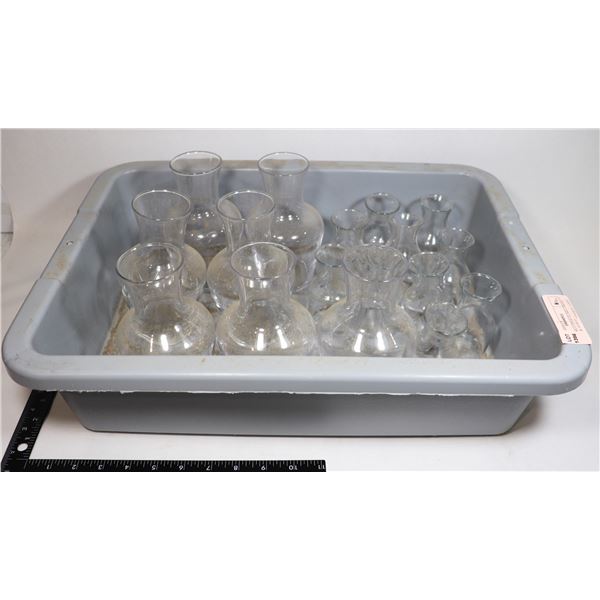 LOT OF MULTIPLE GLASS CARAFE 7 OF 61/2" & 10 OF 4"