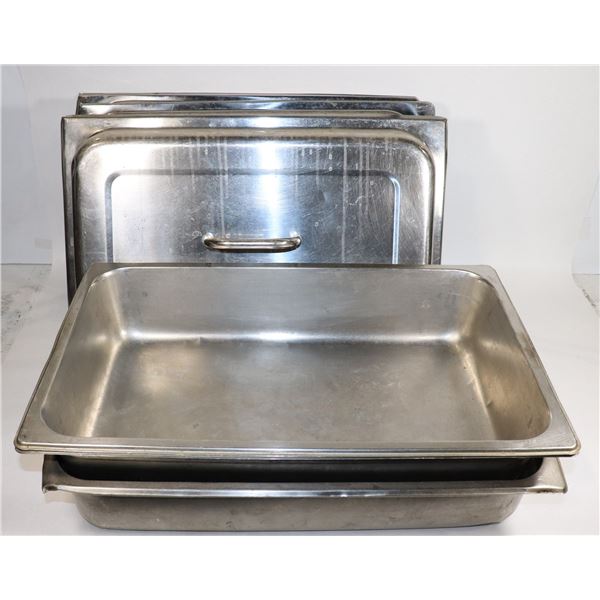 3 FULL SIZE STAINLESS STEEL INSERTS WITH LIDS