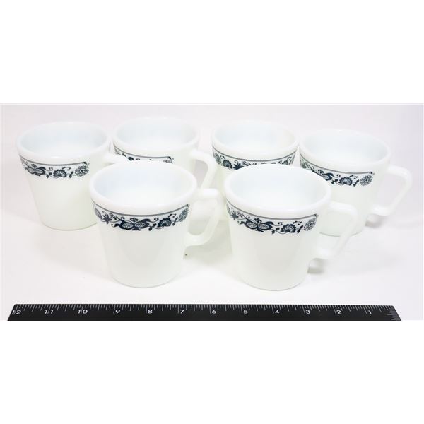LOT OF 6 PYREX MUGS. OLD TOWNE BLUE ONION