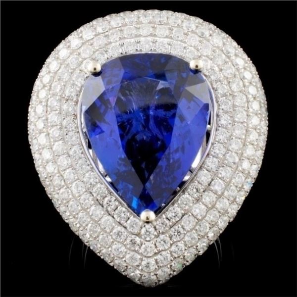 18K Gold 12.77ct Tanzanite & 3.79ctw Diamond Ring
