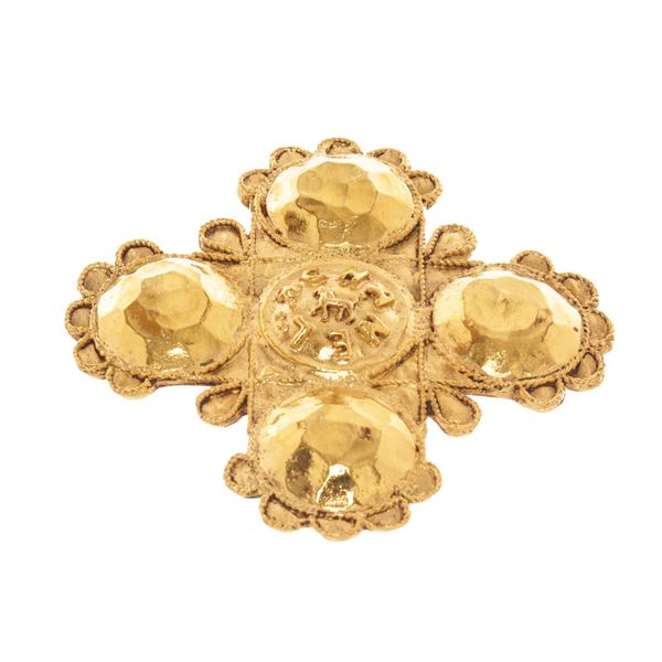 Chanel Gold Metal Lion Cross Brooch