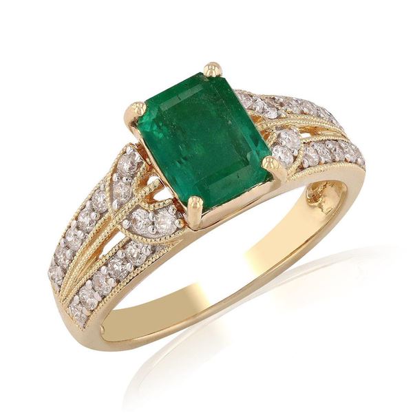 1.43 ctw Emerald and 0.38 ctw Diamonds 18KT Yellow Gold Ring