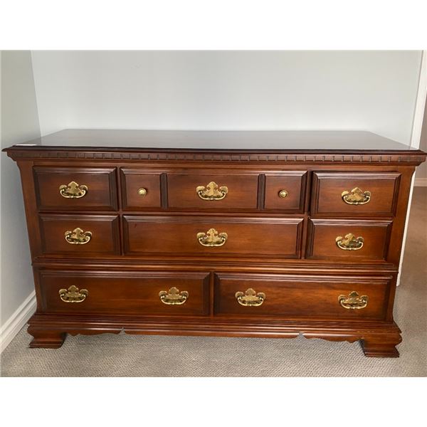 Solid Walnut Chest Of Drawers With Brass Decorative Handles 58L x 19D x 31H