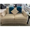 Image 1 : White Fabric Loveseat With Pillows & Blankets 58L x 39D x 34T