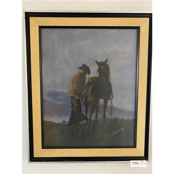 Western Cowboy Pastel Drawing By L. Meding 20L x 24W