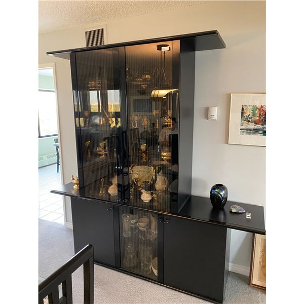 Large Black Lacquer Modern Style 2 Piece Display Cabinet 80L x 18D x 82T