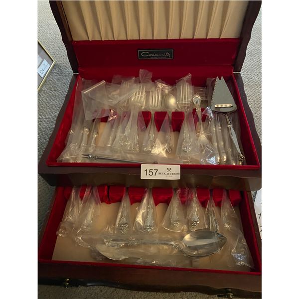 Birks Sterling Silver 8 Place Settings Silver Cutlery Set & Wood Silver Chest 2100 Grams